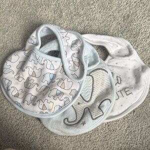 Adorable White & Blue Baby Bib set with elephant & star patterns